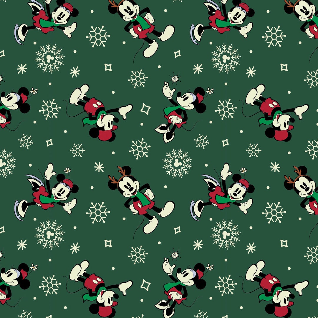 Mickey Mouse Christmas Cotton Fabric by the Yard Festive Etsy