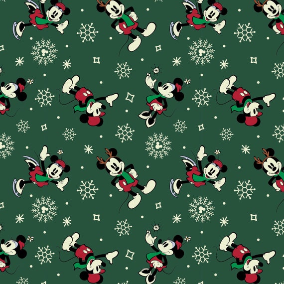 Mickey Mouse Christmas Cotton Fabric by the Yard Festive - Etsy