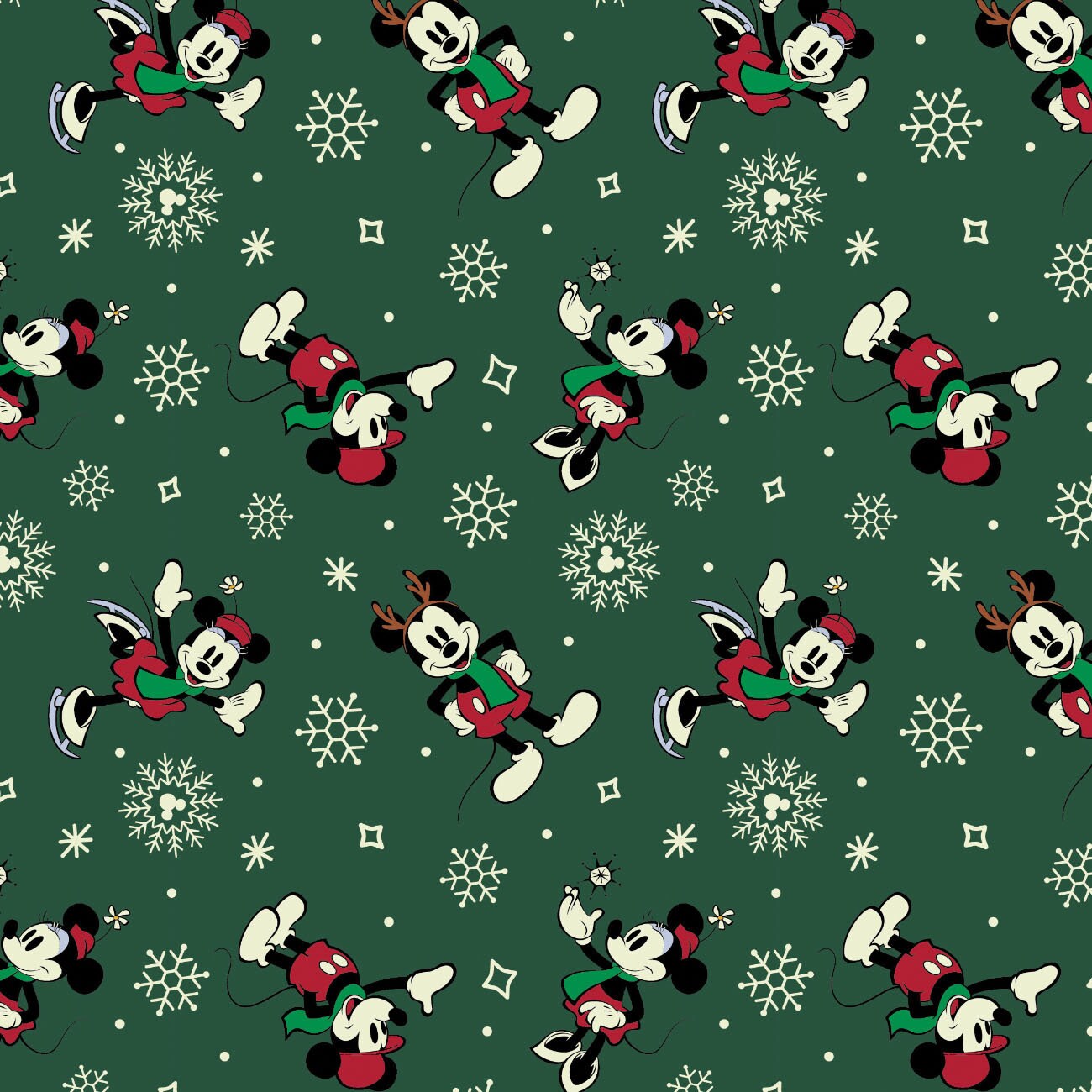 Mickey Mouse Christmas Cotton Fabric by the Yard Festive 