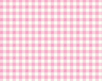 May include: A pink and white gingham pattern background.
