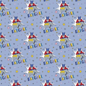 Batgirl Cotton Fabric by the Yard - DC Comics Super Hero Doodles Batgirl Badge Doodle Periwinkle - Camelot 23400961-3