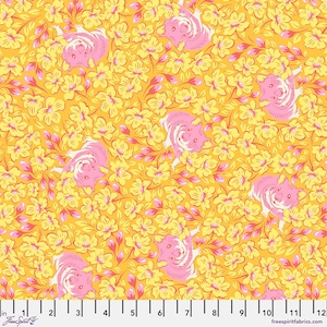 Tula Pink Cotton Fabric by the Yard - Tula Pink Besties Chubby Cheeks Buttercup - Free Spirit PWTP218.BUTTERCUP