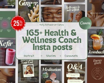Wellness Coach Instagram Templates: Canva Bundle (165+ Posts)