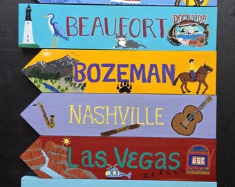 Custom Hand-Painted Wooden Directional Signs, Tropical Home Decor, Man Cave Art
