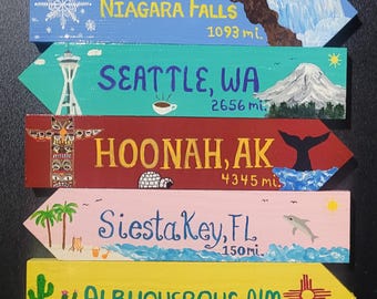 Handmade Wooden Destination Arrow Sign, Personalized Directional Decor