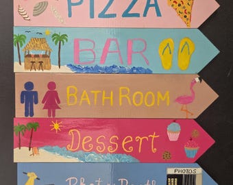 Custom Party and Event Signs, Handmade Destination Arrow Sign, Tropical Decor, Personalized Beach Arrows