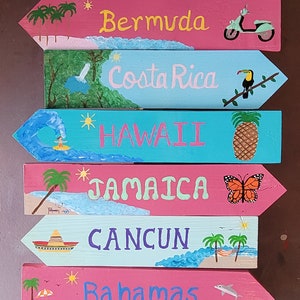 Cartelli di destinazione, frecce segnaletiche, frecce segnaletiche tropicali, frecce in legno fatte a mano, frecce personalizzate, frecce da spiaggia, regalo