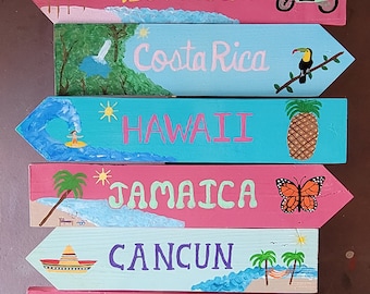Handmade Destination Arrow Sign, Tropical Decor, Personalized Beach Arrows