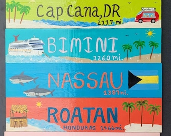 Handmade Tropical Destination Arrow Sign, Personalized Beach Decor