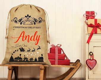 Personalised hessian Christmas Sack | Handmade Burlap Christmas sack | Santa mail bag| Santa's  village sack II | XL, L, M and S sizes