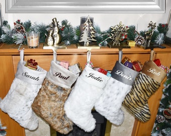 Faux Fur Christmas Stocking Personalised with Embroidered Name / Friend Family Personalised Gift/ 2021 Christmas decor