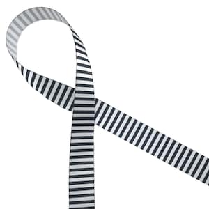 Black pin stripe ribbon for Halloween gift wrap, party decor, party favors, cookies, cake pops, candy, quilting printed on 5/8&quot; white satin