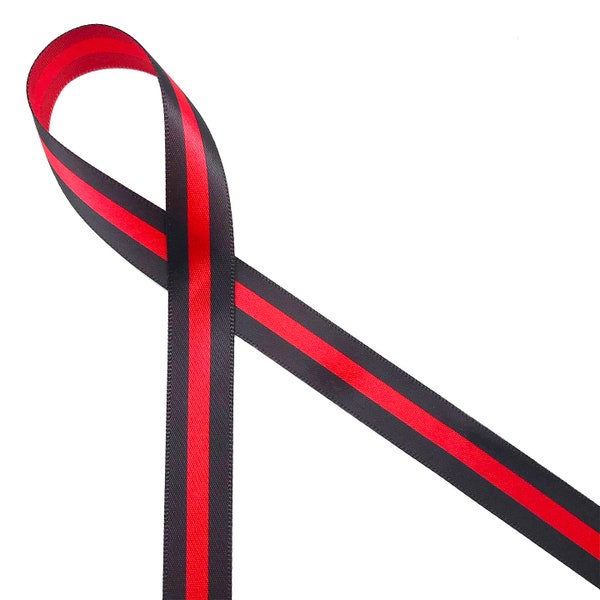 Thin red  line Firefighter ribbon for memorial services, funeral Mass, Fallen officer, retirement,  printed on 5/8", 7/8 and 1.5" red satin