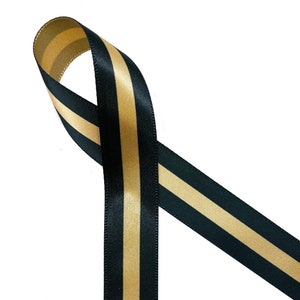 Dispatcher thin gold line first responder ribbon for awareness pins, memorial, award, honor, printed on 7/8" and 5/8" gold single face satin