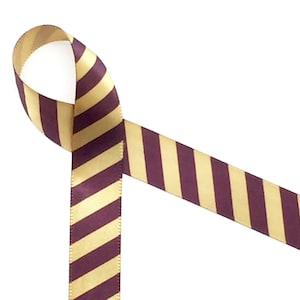 Wizard ribbon in stripes of burgundy and gold  ideal for gift wrap, party theme, baby shower, party favors, printed on 5/8" gold satin