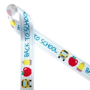 Teacher Ribbon Back to School, for gift wrap, gift baskets, party favors, cookies, candy, cake pops, quilting printed on 7/8" white satin