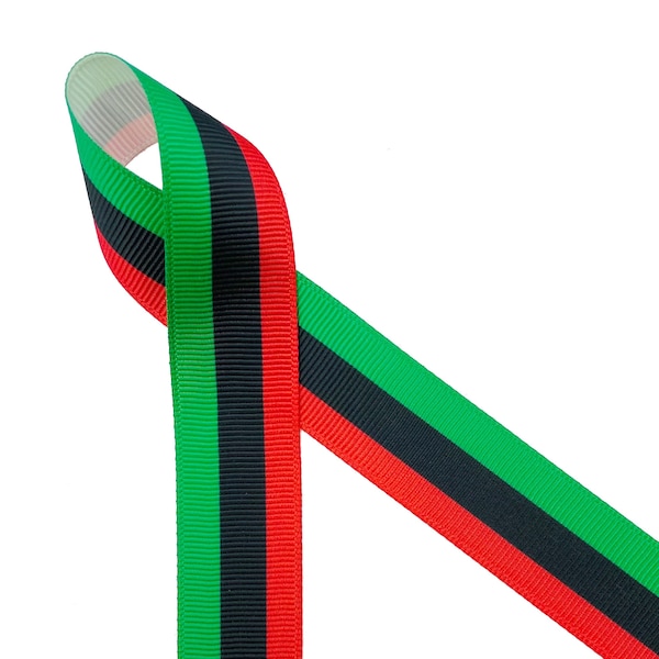 African Flag ribbon ideal for Black History Month, Juneteenth, crafts gift wrap, gift baskets, quilting, printed on 7/8" white grosgrain