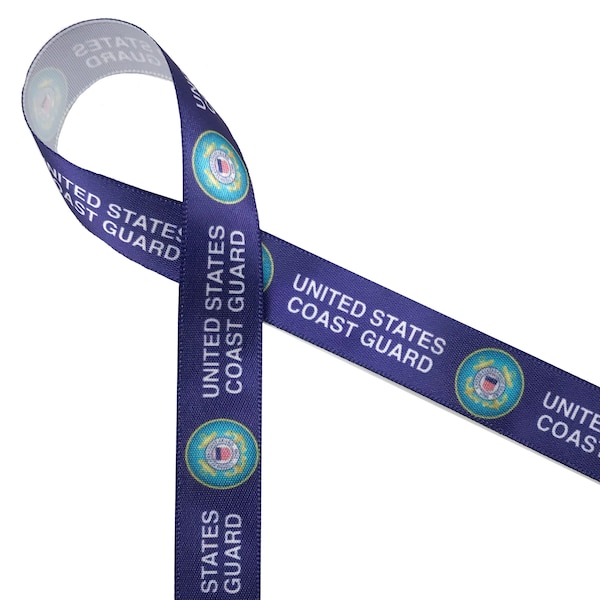 United States Coast Guard ribbon for Military service, retirement, memorial service, lapel pins, printed on 5/8" white satin and grosgrain