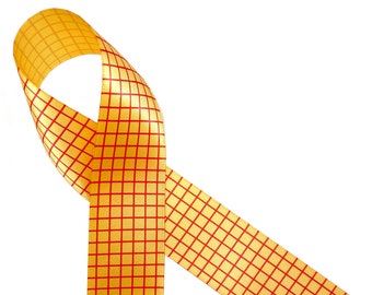 Yellow Plaid Ribbon: Red Grid Satin Ribbon, Gift Wrap, Party Decor (5/8" and 1.5")