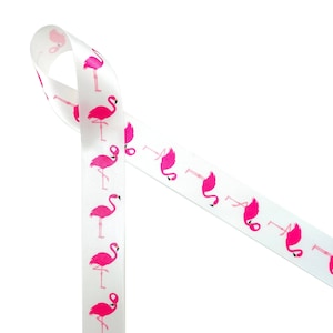 Flamingo ribbon fun for beach parties, Summer party, gift wrap, party decor, party favors, cookies, printed on 7/8&quot; satin and grosgrain