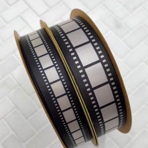 Film strip ribbon for Outdoor Movies, Movie Night Parties, Hollywood them parties, gift wrap, favors printed on 5/8" and 7/8" silver satin