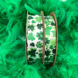 Shamrock ribbon for St Patricks Day, party favors, sweets tables, candy shops, cookies, cake pops, printed on 5/8"and 7/8" white satin