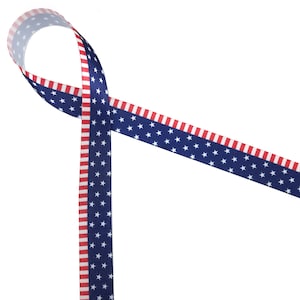 American Flag ribbon for Americana, Patriotic,  4th of July, party favors, party decor, sweets table, gift wrap printed on 5/8" white satin