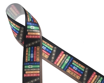 Book ribbon perfect for a librarian, book lover, book collector, book seller, gift wrap, quilting, printed on 1.5&quot; white satin and grosgrain