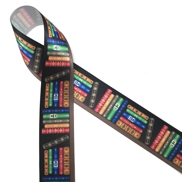 Book ribbon perfect for a librarian, book lover, book collector, book seller, gift wrap, quilting, printed on 1.5" white satin and grosgrain