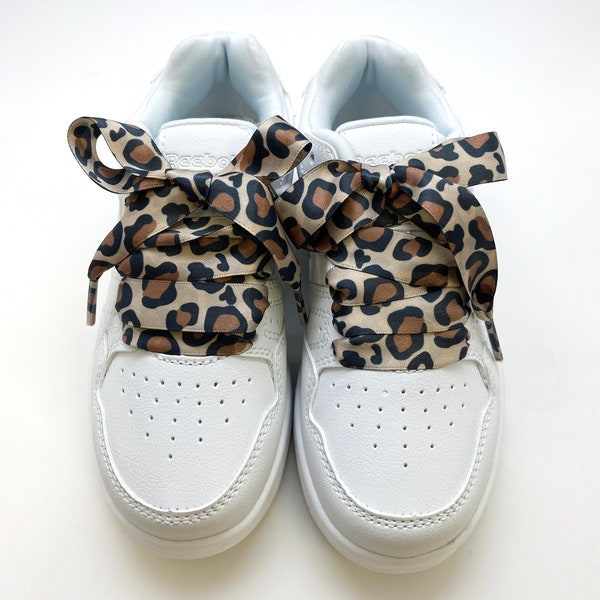 Satin Shoelaces leopard print ideal for hip hop dance, dance team, sneaker junkie, cheerleading, wedding, prom in 36" and 44" lengths