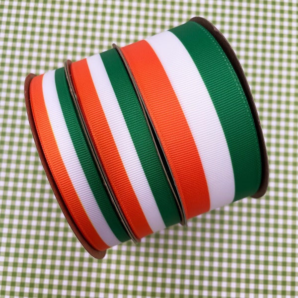 Irish Flag ribbon ideal for Celtic gifts, St Patricks Day,  gift wrap, Irish decor,  bows printed on 5/8", 7/8" and 1.5" white grosgrain