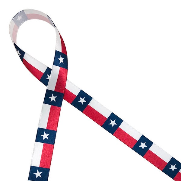 Texas flag ribbon Lone Star State ideal for homecoming mums, gift wrap, Wreaths, bows, crafts  printed on 5/8" white satin or grosgrain