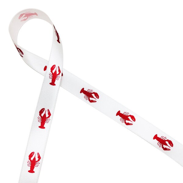 Lobster ribbon red lobsters for clam bakes, lobster boils, party favors, nautical party, gift wrap, quilting, printed on 5/8" white satin