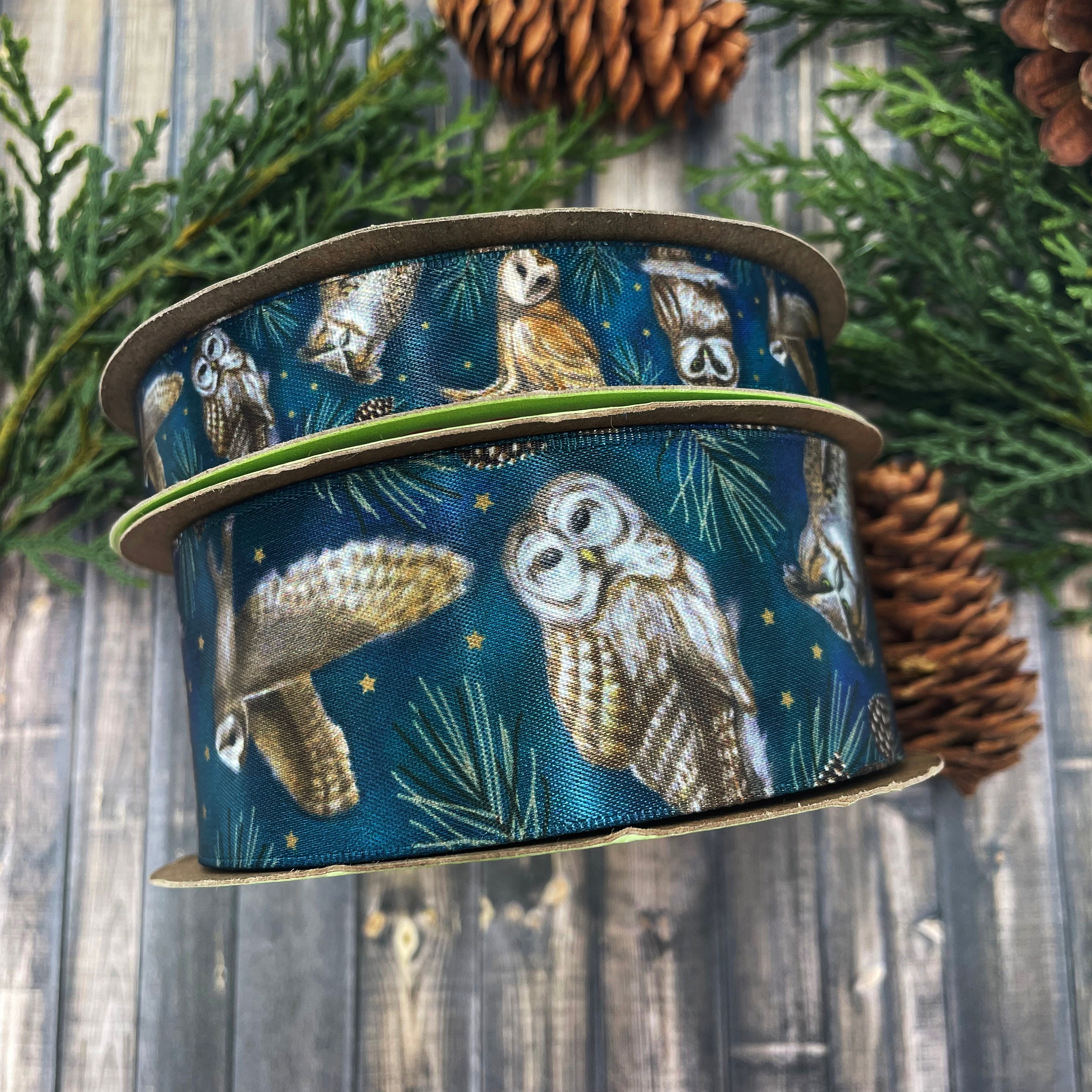 Owl ribbon for Winter Holiday gifts, Christmas, gift wrap, gift baskets, crafts, sewing, and quiltin