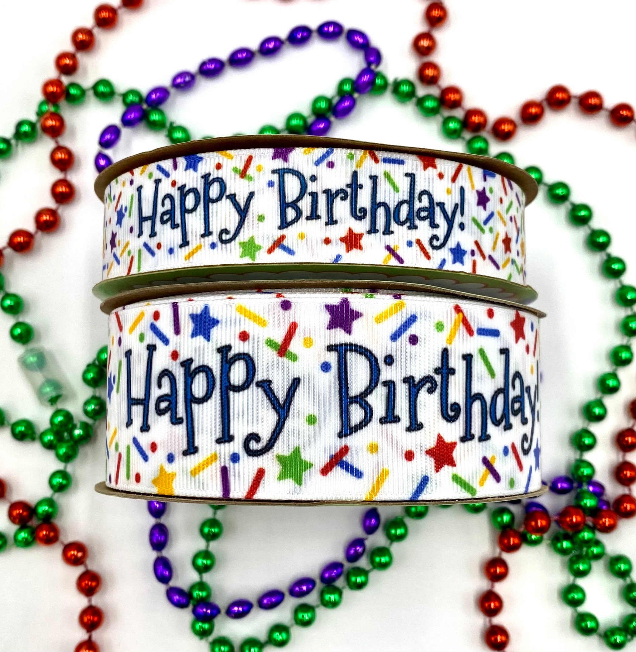 Sprinkle Ribon Birthday Ribbon Happy Birthday Sprinkles and Stars for Gift Wrap, Gift ...
