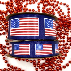 American Flag Ribbon stars and stripes, 4th of July, patriotic,  for gift wrap, quilting, party decor,  printed on 7/8&quot; and 1.5&quot; white satin