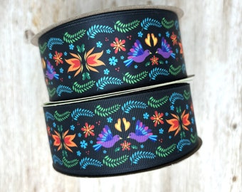 Mexican Floral Ribbon: Cinco De Mayo Party Decor, Gift Wrap, Sewing (1.5" Satin & Grosgrain)
