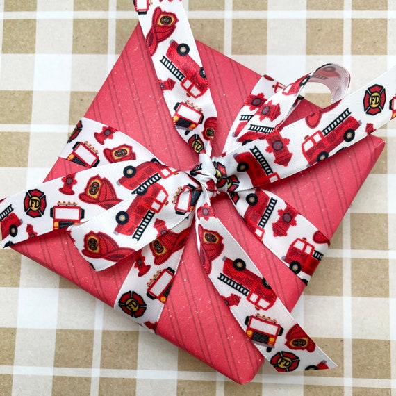 Gingham check in red on 5/8 white single face satin ribbon
