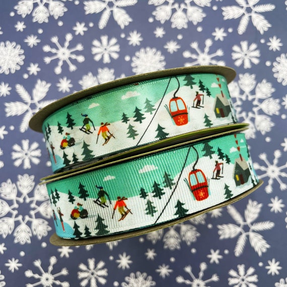 Winter Ribbon With Skiers, Skaters, for Party Favors, Party Decor, Gift  Wrap, Gift Baskets, Sewing, Quilting, Printed on 7/8 White Satin 