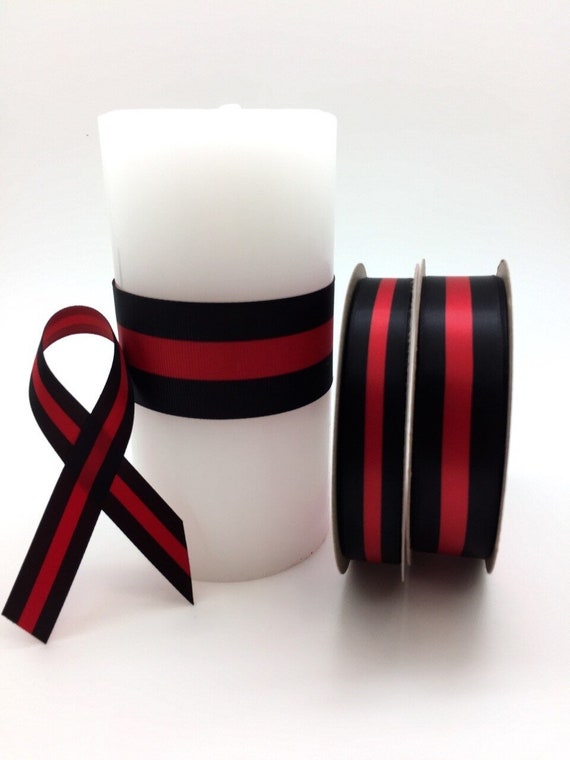 Thin Red Line Firefighter Ribbon for Memorial Services, Funeral Mass,  Fallen Officer, Retirement, Printed on 5/8, 7/8 and 1.5 Red Satin 