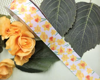Daffodil Ribbon for Spring holidays, crafts and gifts printed on 1.5" white satin