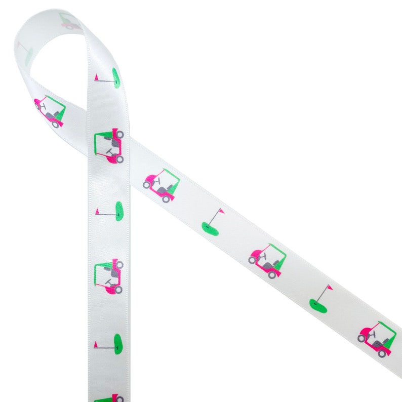 Golf Ribbon With Carts and Flags Pink and Green for - Etsy