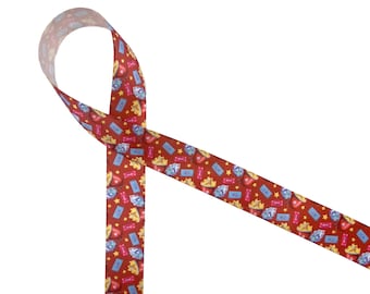 Carnival Ticket & Popcorn Ribbon: Circus Party Decor, Crafts - 7/8" Satin