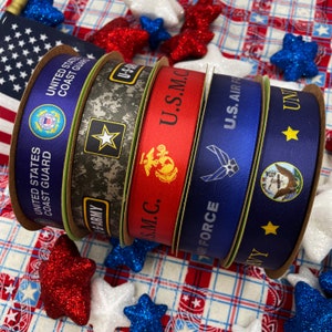 Military Ribbon Armed forces Army, Navy, Air Force, Coast Guard, Marines for deployment party, retirement, gift wrap, printed on 7/8" satin