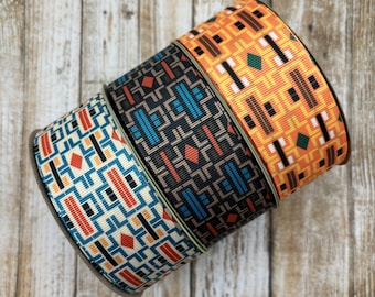 Aztec Grosgrain Ribbon, Geometric Print, Regalia & Sewing, 1.5 Inch