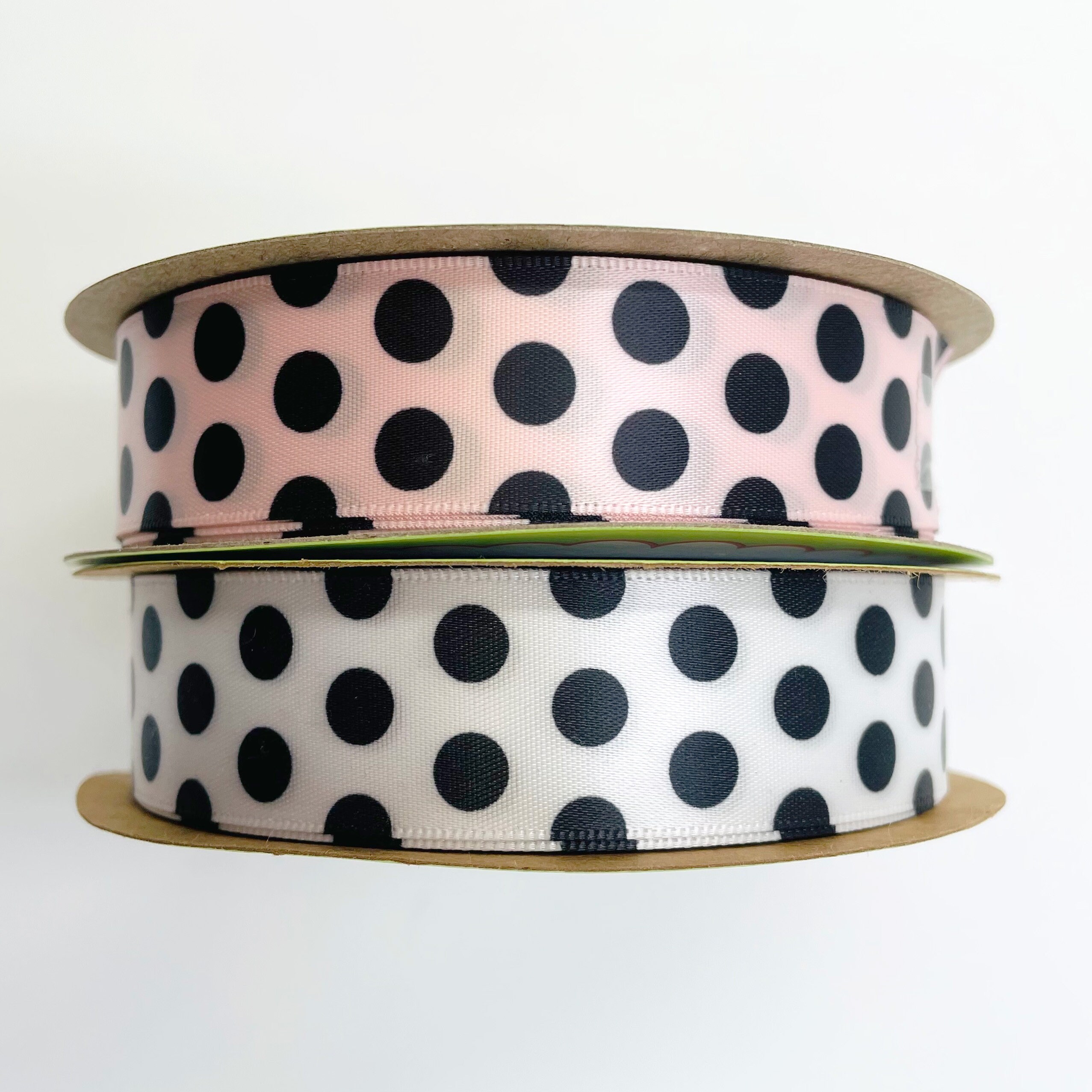 Black Polka Dots Ribbon on Pink or White for Party Decor