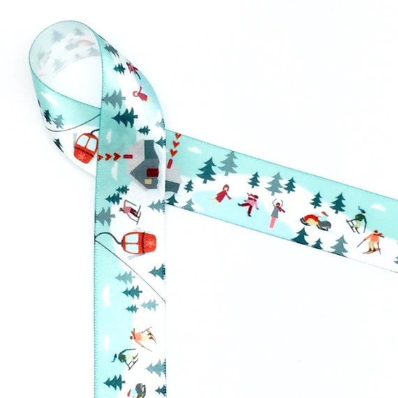 Winter Ribbon With Skiers, Skaters, for Party Favors, Party Decor, Gift  Wrap, Gift Baskets, Sewing, Quilting, Printed on 7/8 White Satin 
