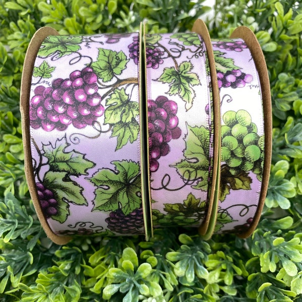 Grapes ribbon Purple grapes wine tastings, festivals, gift baskets, gift wrap, party favors, printed on 5/8", 7/8" and 1.5" Lt. Orchid satin