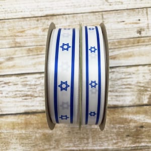 Israeli Flag ribbon for  Hanukkah gifts,  Israeli pride, Jewish tradtion,  gift wrap, gift baskets, printed on 5/8"  and 7/8" white satin