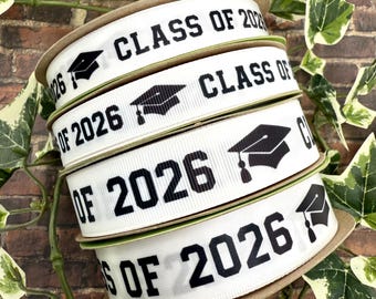 Class of 2026 Graduation Ribbon: White Satin Favor Ribbon
